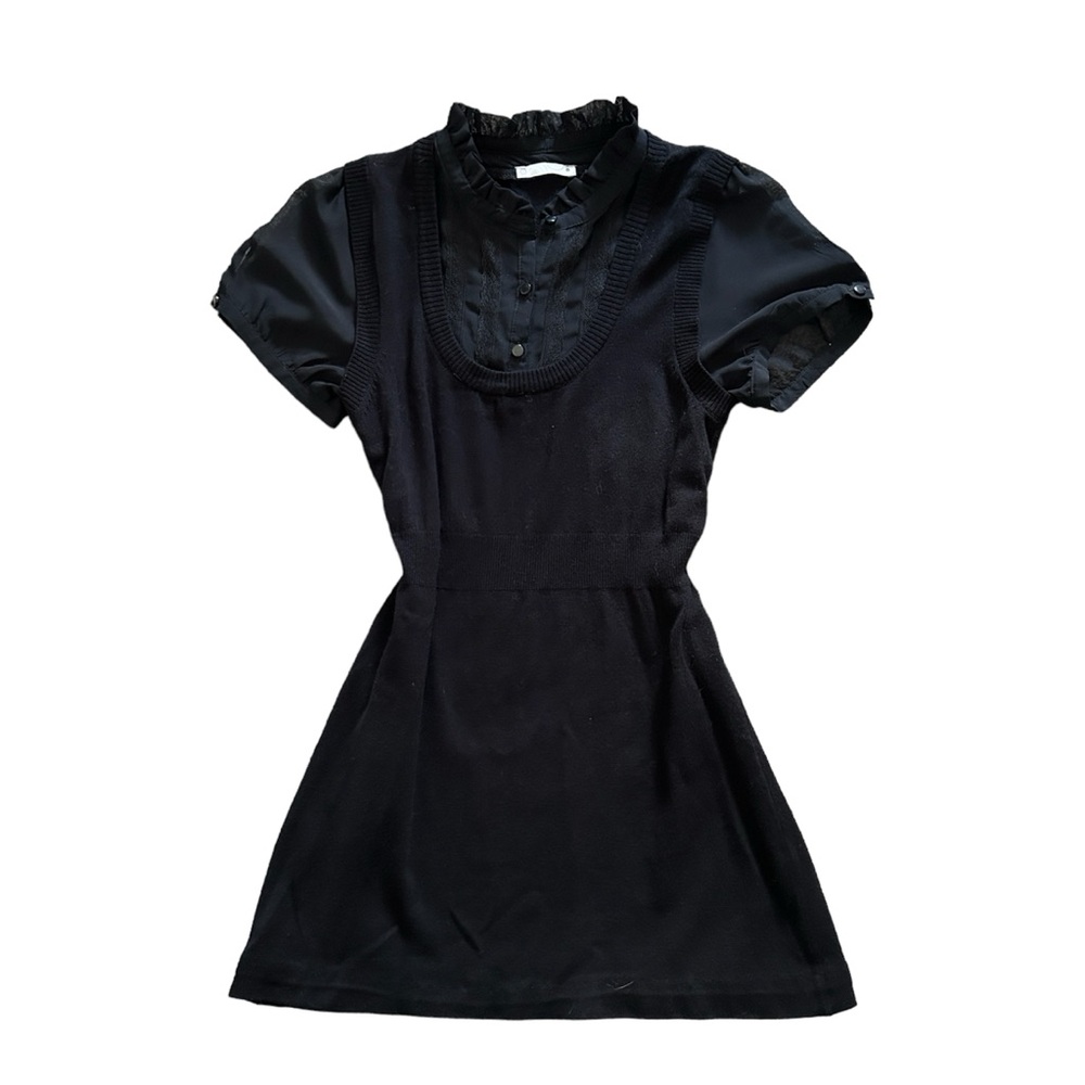 Y2K or Coquette Dynamite Black Knit Layered Lace Trim and Mesh Mini Dress/Tunic - Picture 1 of 6